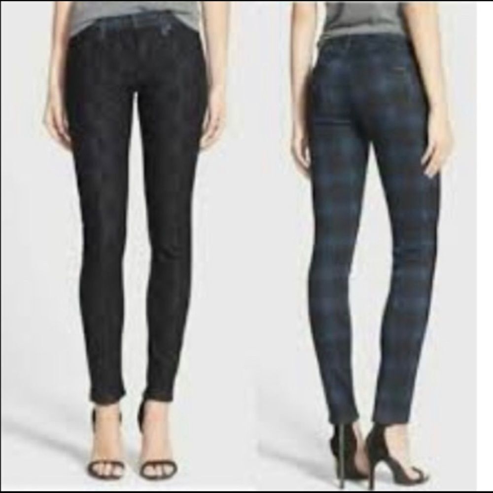 HUDSON krista vice versa super skinny black and blue plaid‎ jeans